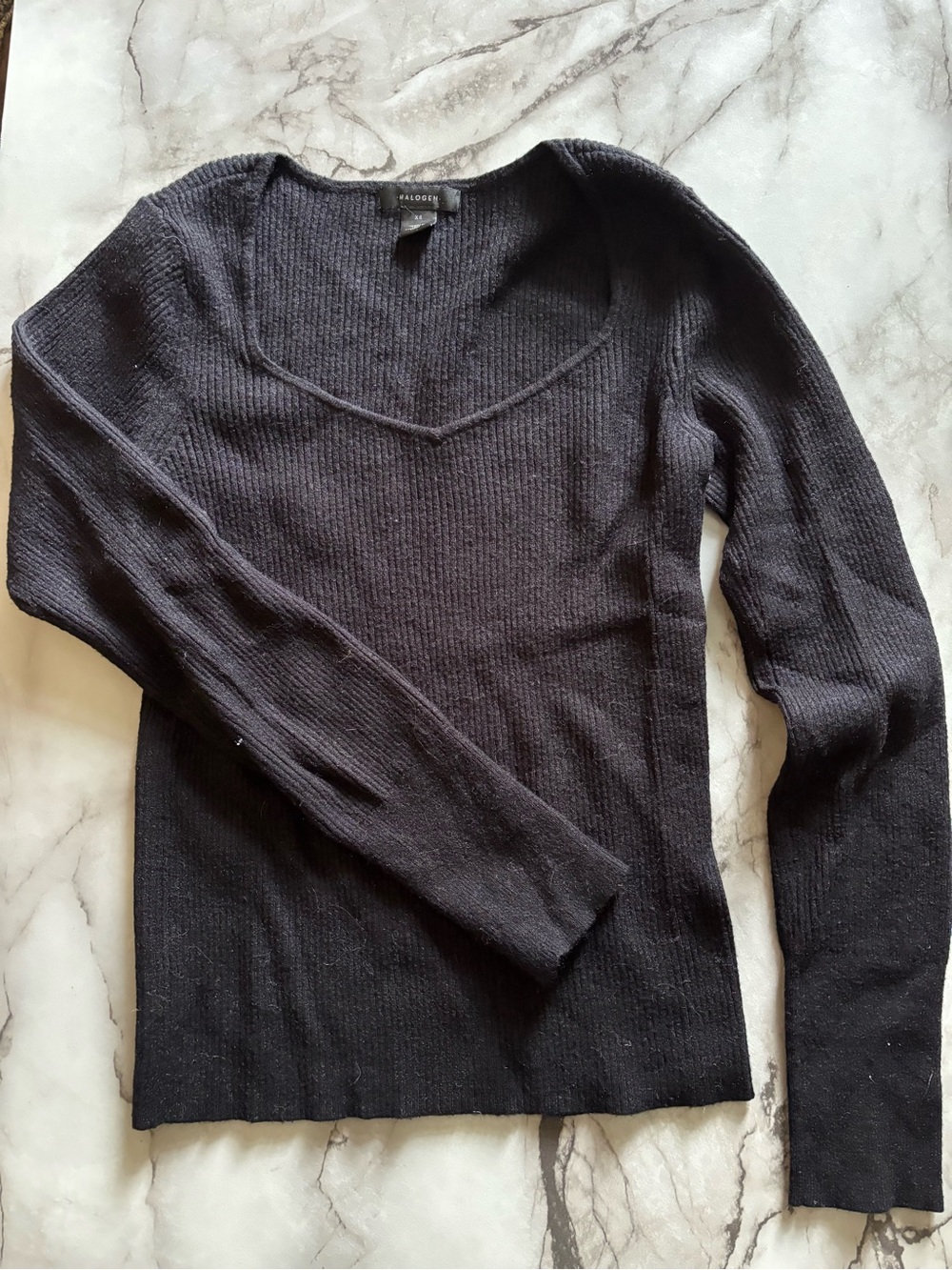 Halogen Black Ribbed V-Neck Sweater